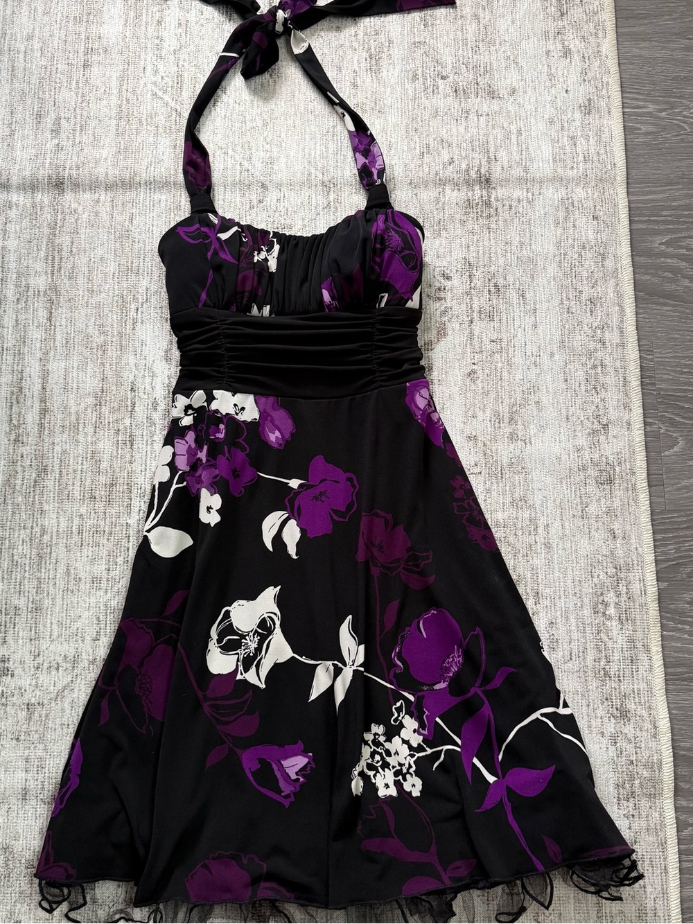 Y2K 2000s halter-neck and tie back babydoll mini dress